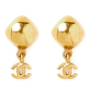 Chanel 24k Gold Plated CC Logo Drop Dangle Earrings